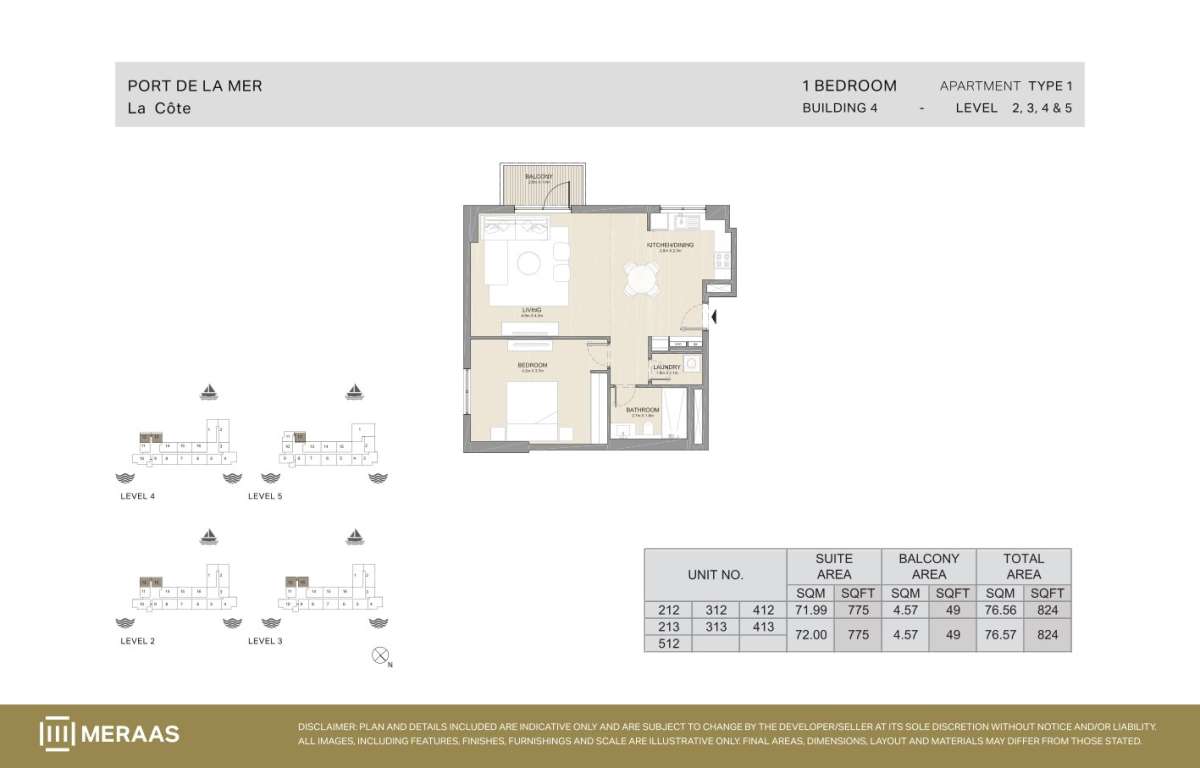 1-1BHK-Type 1 - Unit 212,213,312,313,412,413,512